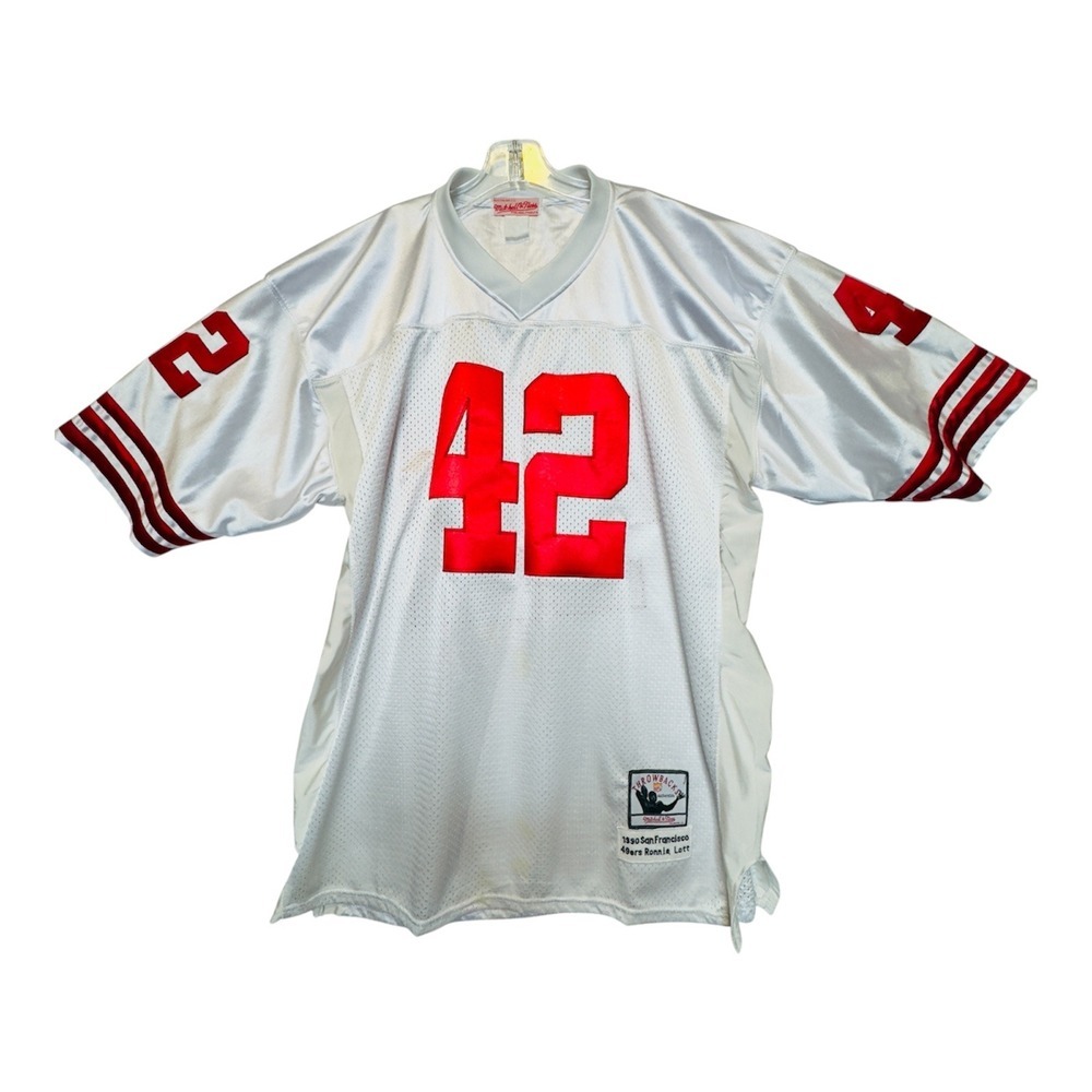 Mitchell Ness Ronnie Lott 42 San Francisco 49ers Football Jersey White Red Men - Picture 2 of 12